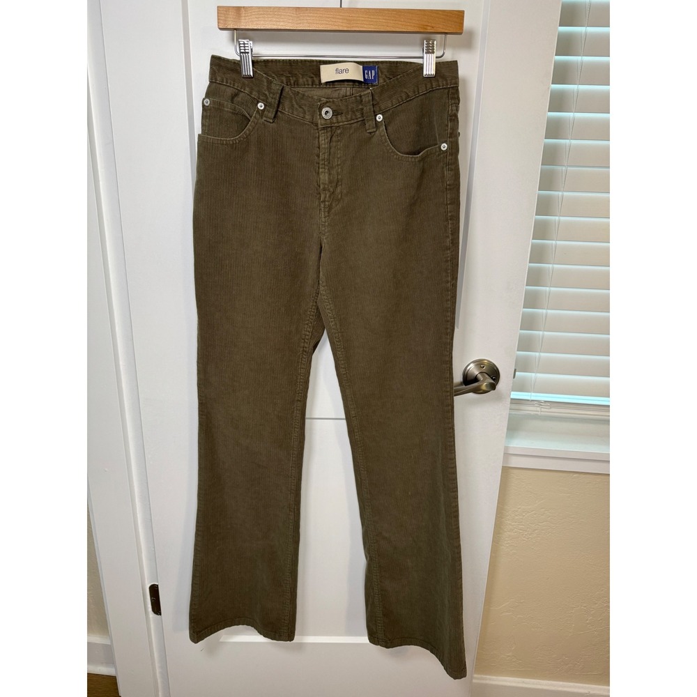 Gap Vintage Womens Flare Corduroy Pants Olive Brown Mid Rise 6 Dark Academia